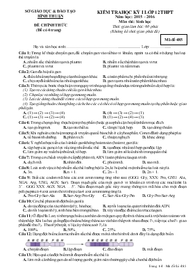 Kiểm tra học kỳ 1 lớp 12 năm học 2015  2016 môn thi sinh học thời gian làm bài 60 phút